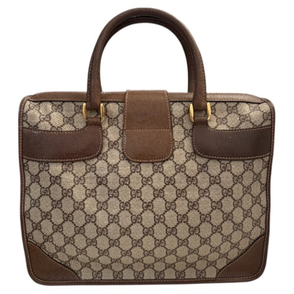 Vintage Gucci Doctor Style Frame Bag | GG Supreme Monogram | Brown Leather - Picture 2 of 9